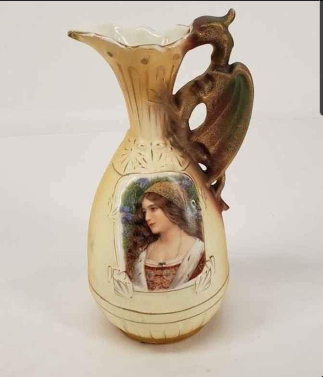 Antique Austrian GB&C Dragon Handle Porcelain Vase. Circa 1890. 8.75\