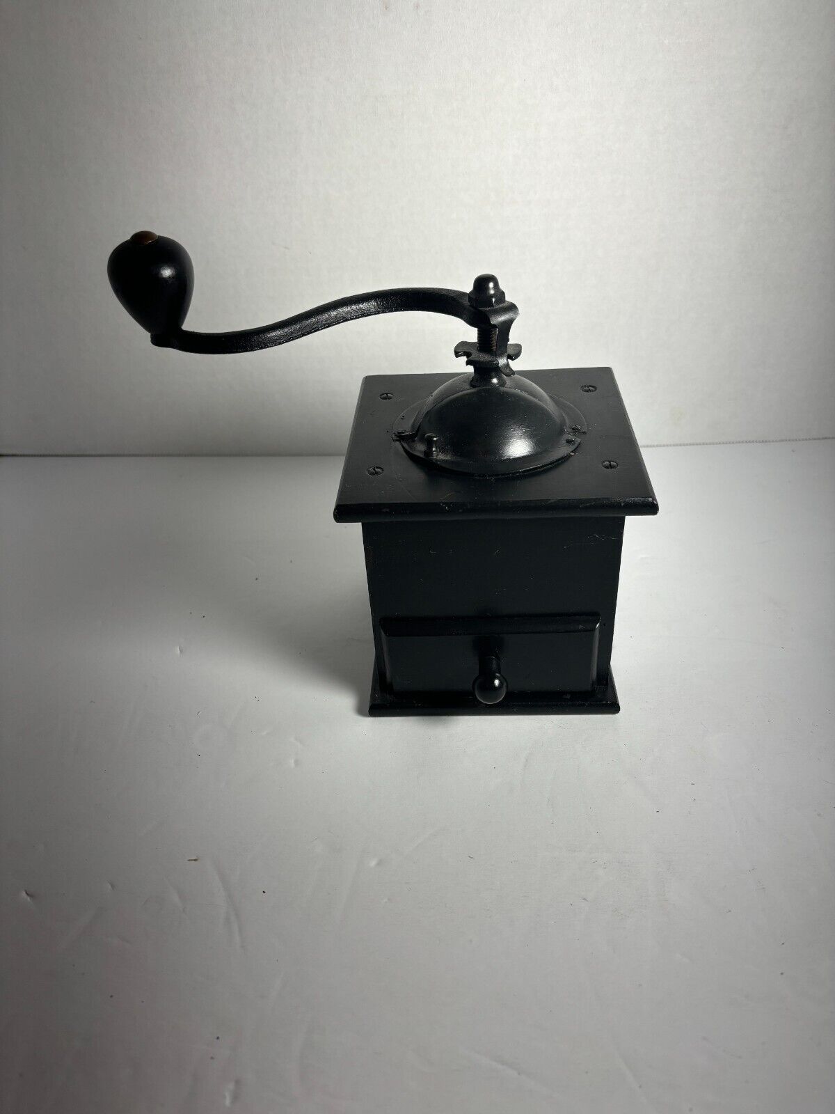 Vintage Black wood coffee grinder works great Great for display too.