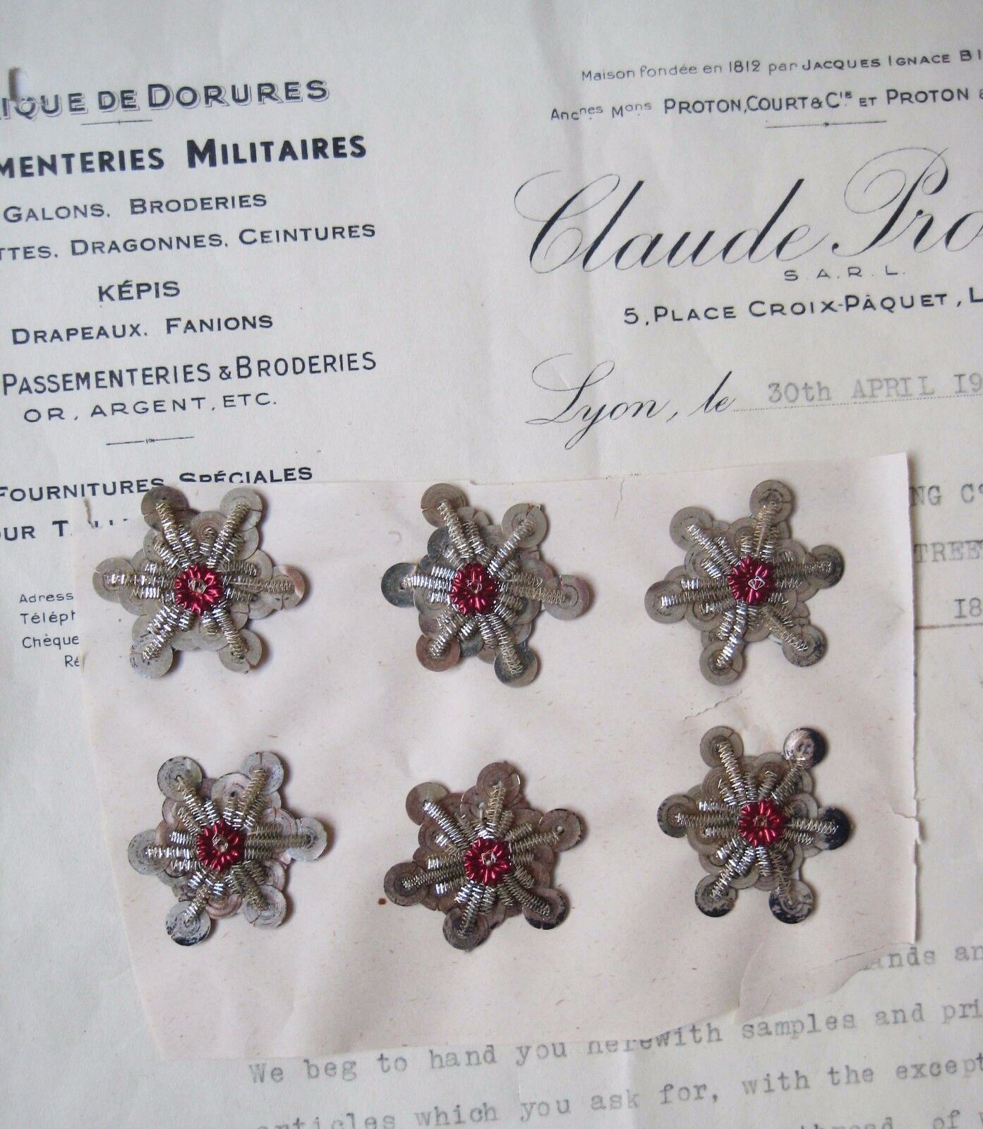 6 Antique Vintage Silver Metallic Bullion Star Spangle Original Paper Applique