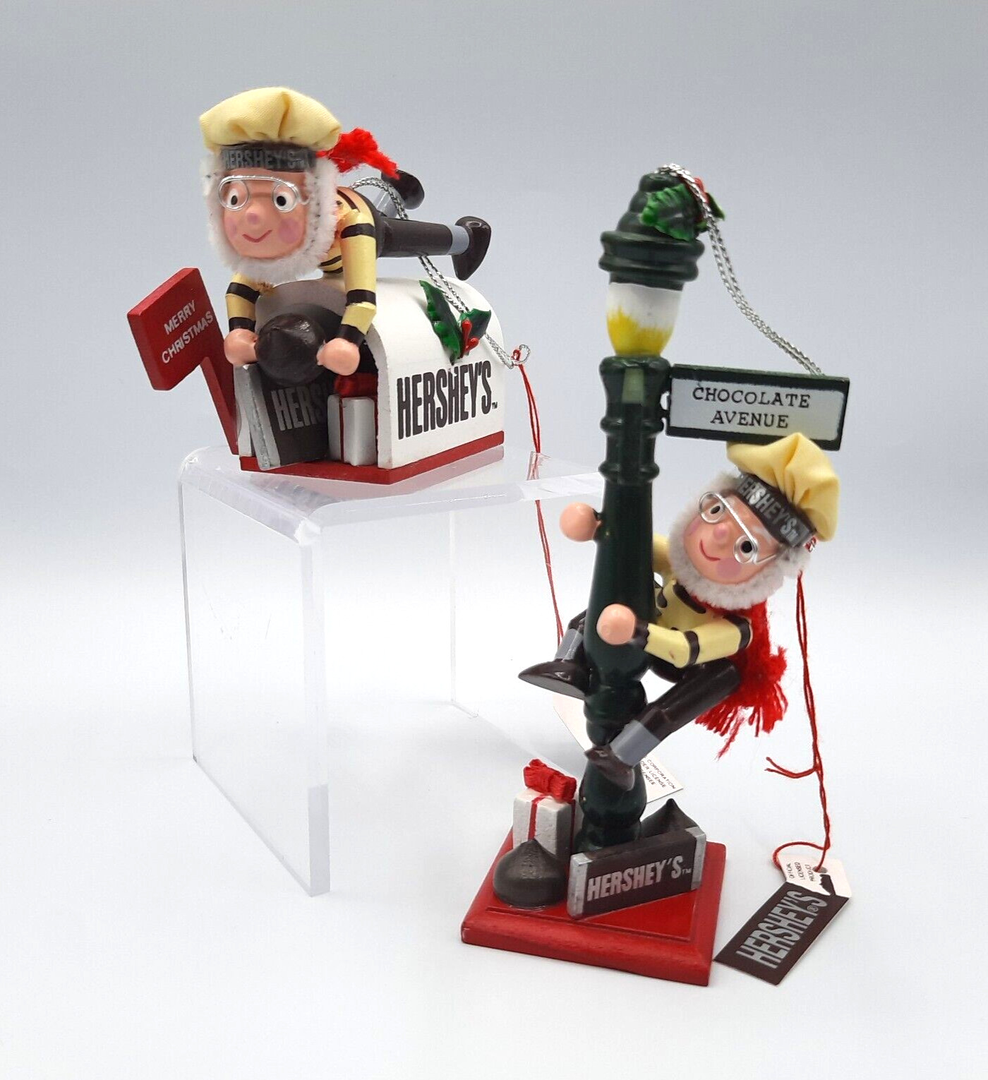 1996 HERSHEY\'S Collector Series Christmas Ornaments Elf on Mailbox & Lamp Post