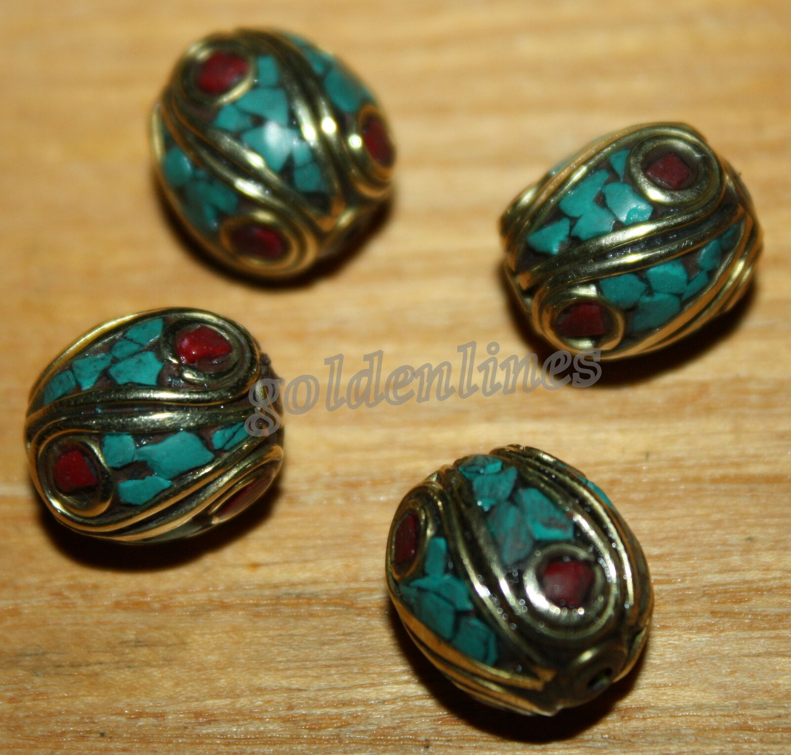 Tibetan Nepalese Handmade Turquoise coral 4 Nepalese Beads Tibetan Beads BDS300