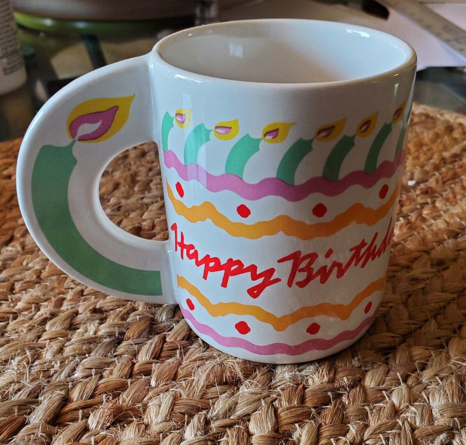 Vintage 1980s Telaflora Gift Colorful Happy Birthday Coffee Tea Mug Cup Korea