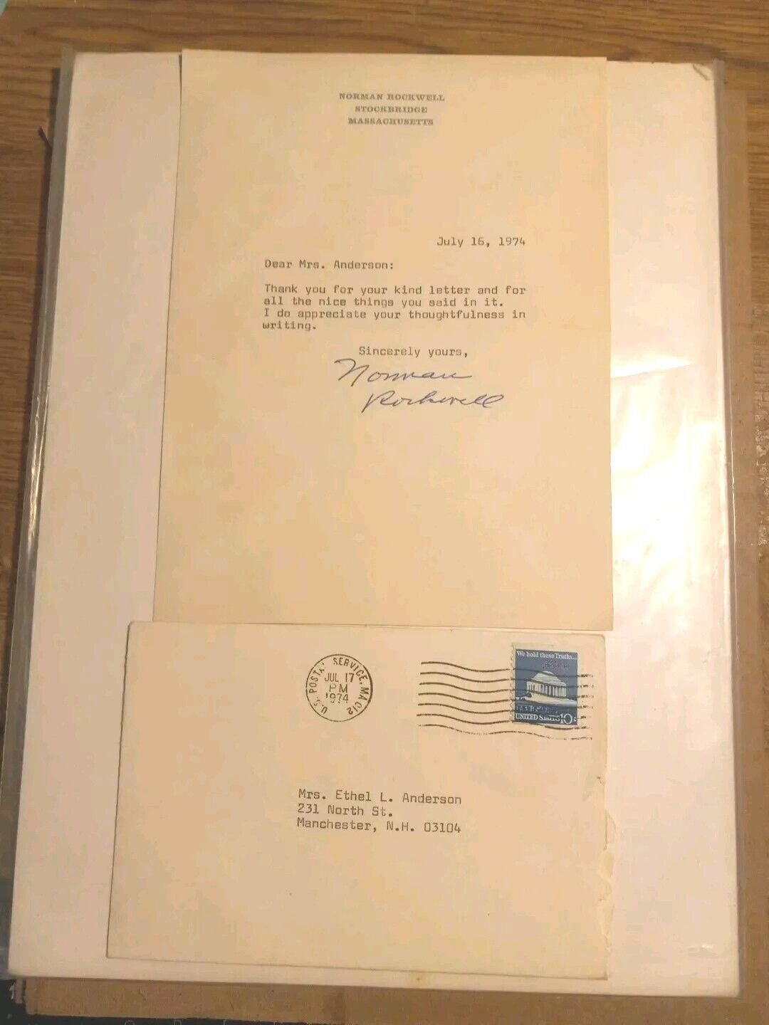 1974 Norman Rockwell signed letter with envelope