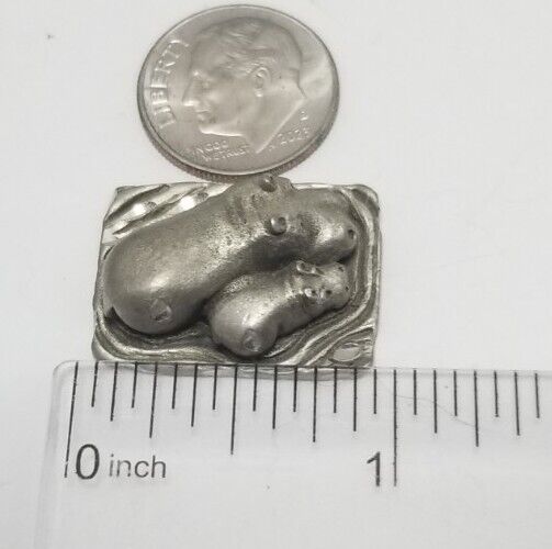 Vtg Miniature Ceteri Pewter Mother And Baby Hippopotamus 1\