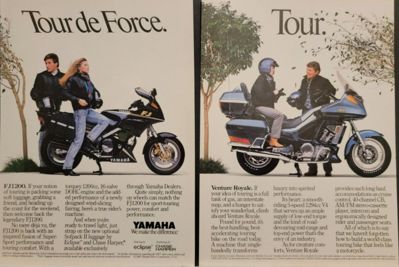 1989 Yamaha FJ1200 Venture Royale 1300 2p Motorcycle Print Ad