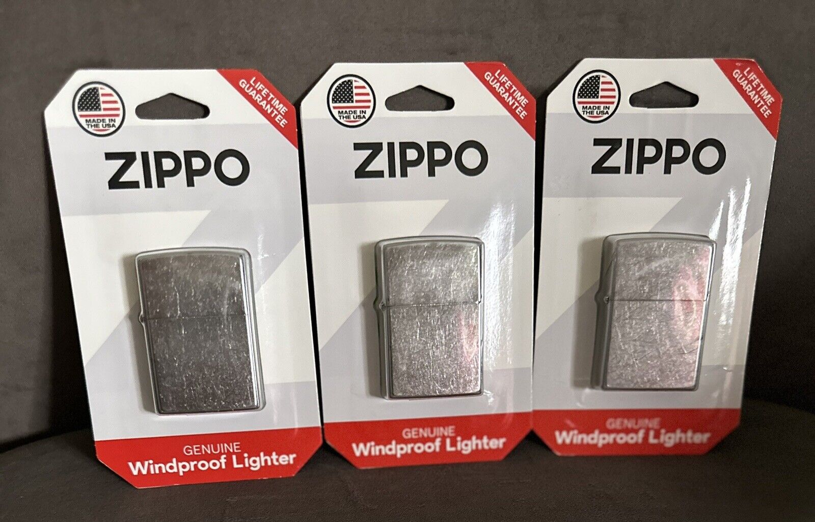 Zippo Lot of Three (3)New Windproof Lighter Classic 207 BP Reg Street Chrome