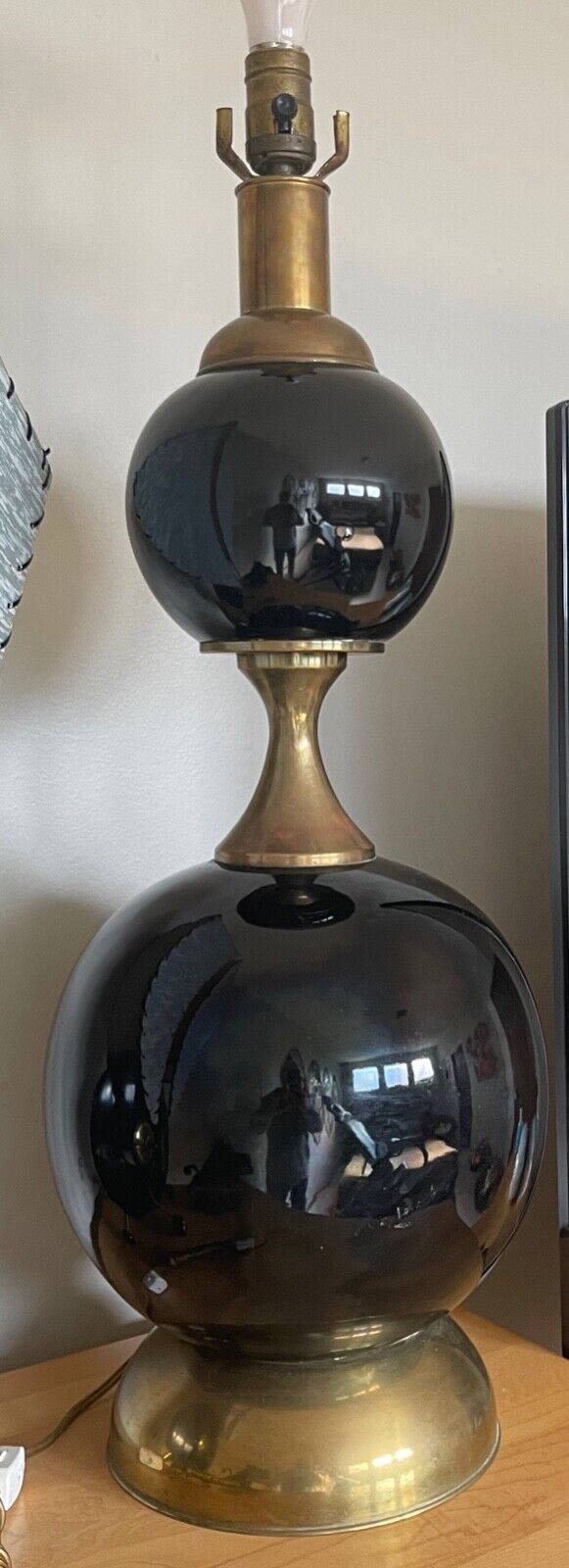 Vintage 1960s Black Glass Brass Ball Lamp Mid Century Modern Regency Kovacs