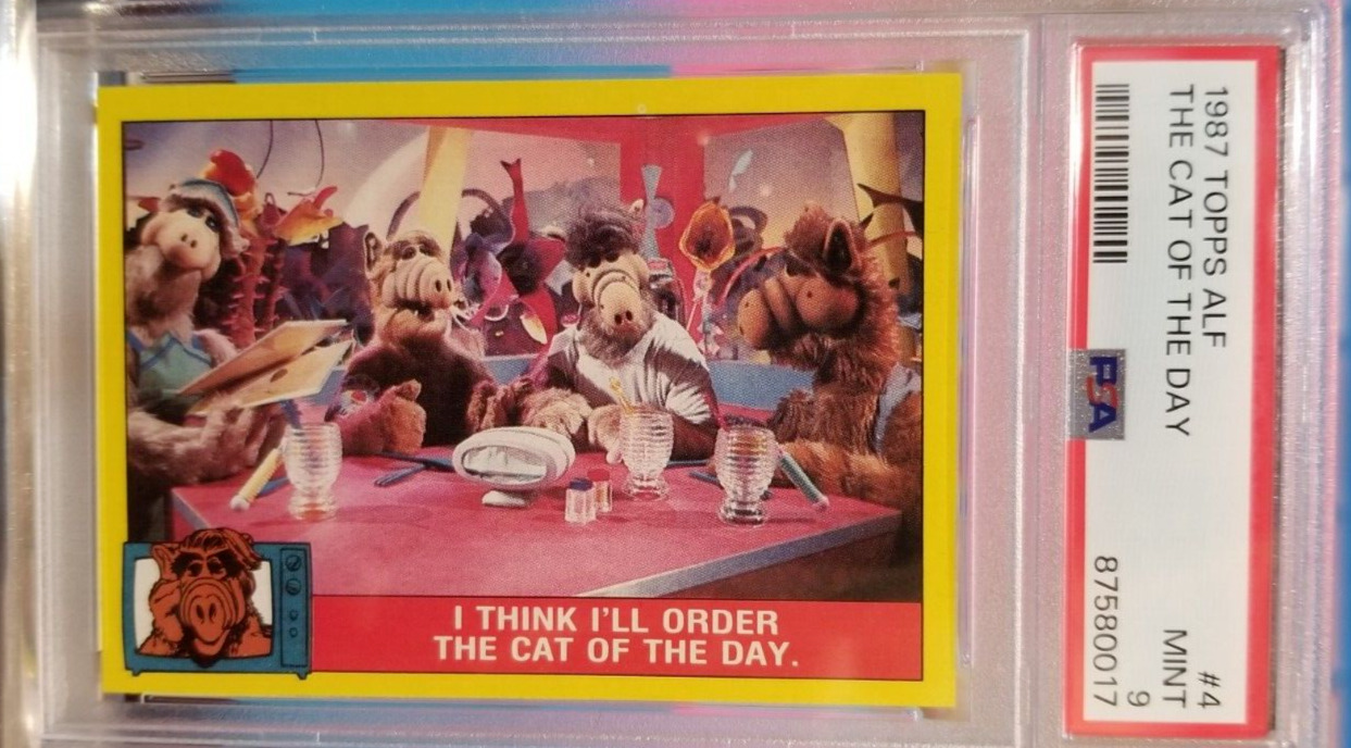 💥 1987 ALF SERIES 1 Topps Card #4 THE CAT OF THE DAY PSA 9 PERFECT GIFT 💥
