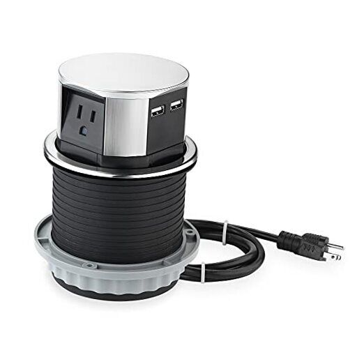  Space Saver Pop Up Outlet with USB, 3 Power Outlets 15A, 2 USB Ports 2.4A 
