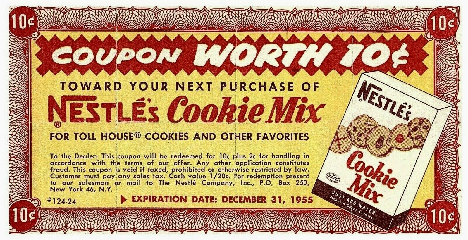 1955 Nestle\'s Cookie Mix Store Vtg Coupon Grocery 10 Cents Off Expired