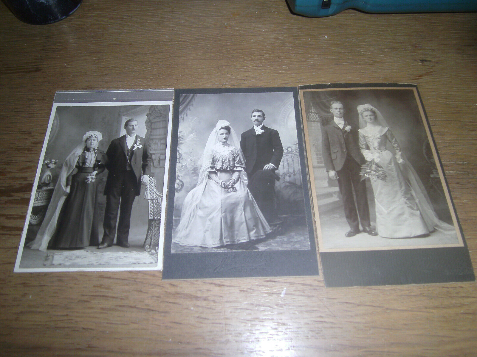 Antique three wedding photos 1800\'s Wisconsin Heavy cardboard backing 4 x 6
