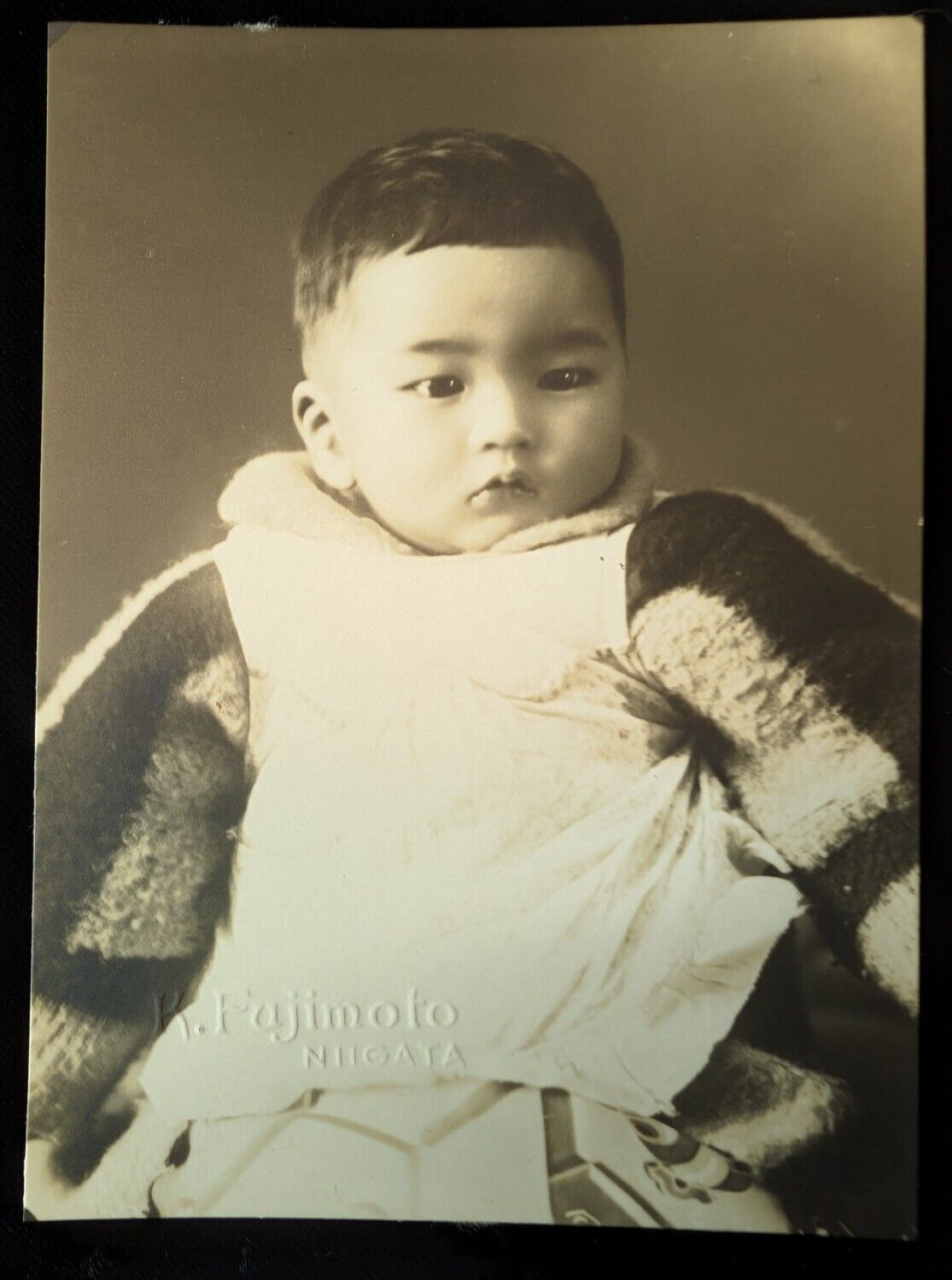 Antique Baby Portrait Niigata Japan Photo By  K. Fujimoto Meiji-Taisho Period 