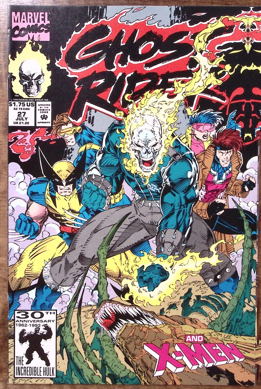 1992 GHOST RIDER AND X-MEN JULY #27 MARVEL COMICS 30th ANNIVERSARY HULK EX Z3577