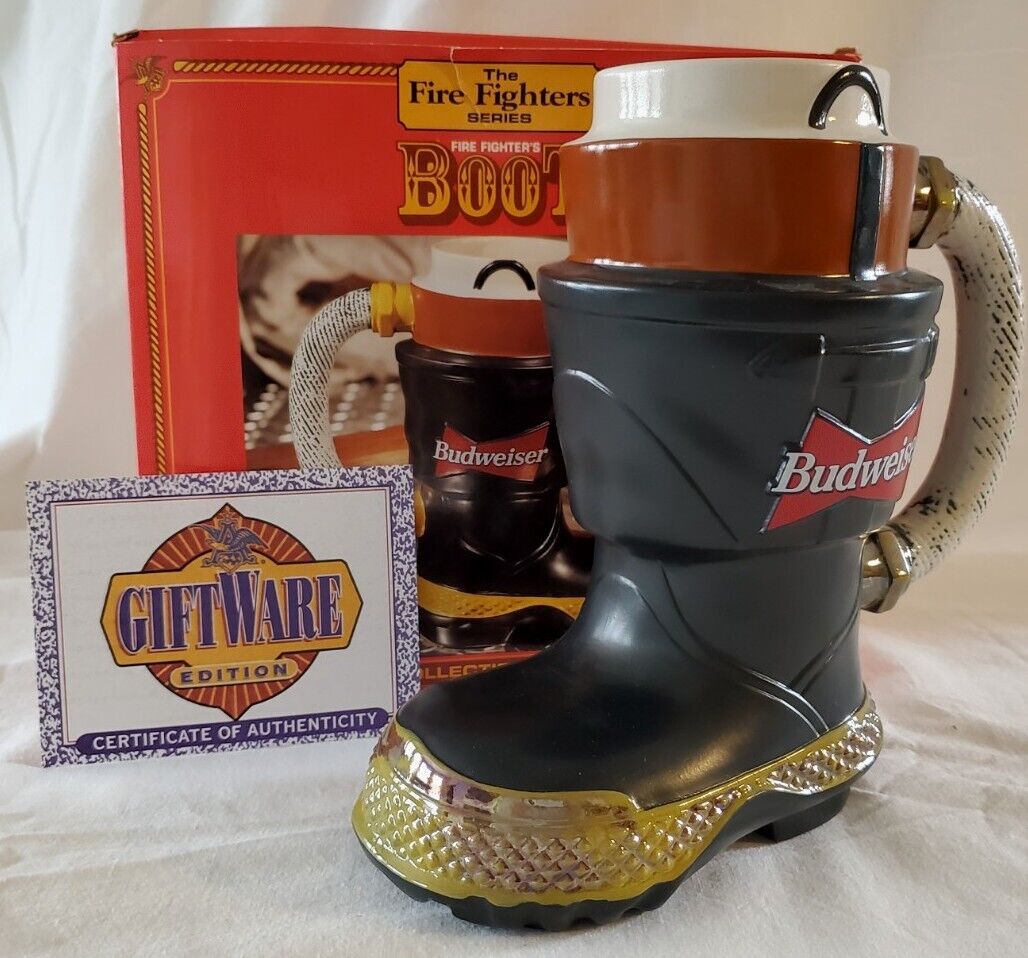 Budweiser Fire Fighters Boot Beer Stein Mug Fireman First In A Series•CS321 1997