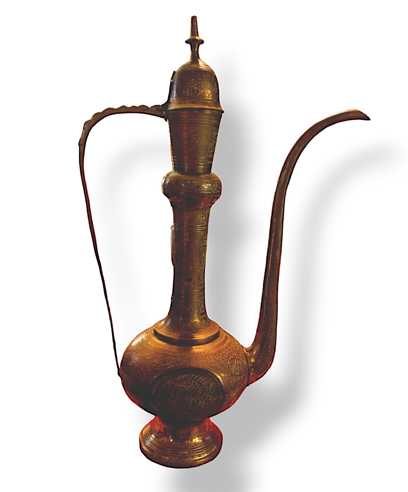 Vtg 50\'s-60\'s Middle East Hand  Etched Brass Genie Bottle Lamp Ewer Teapot 22.5\