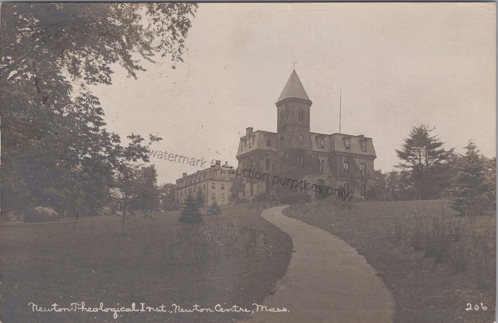 Newton Center MA: RPPC Newton Theological Institute, vintage Real Photo Postcard