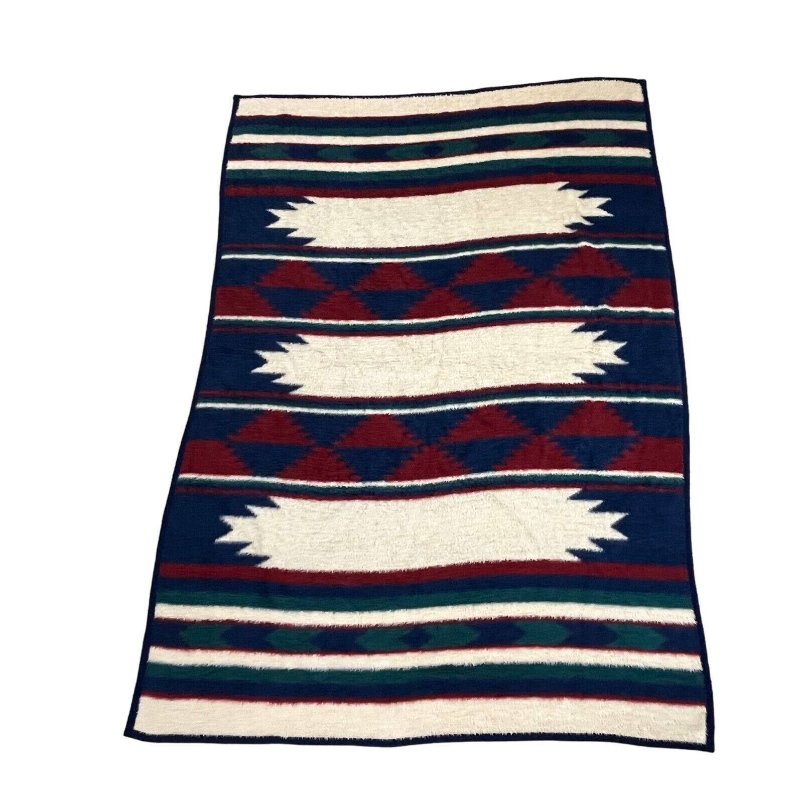 Vtg Biederlack Southwest Aztec Reversible Blanket Fleece Acrylic Stadium 53 x 74