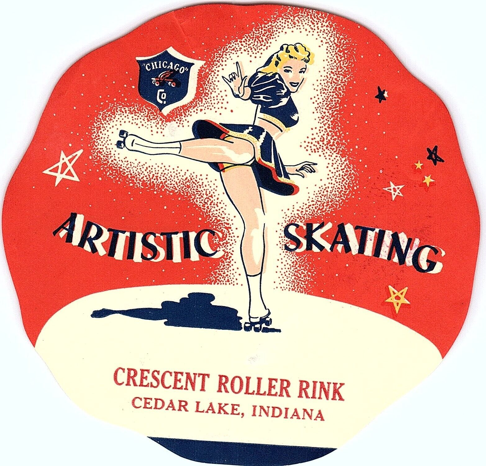 Vintage 1940s Crescent Roller Skating Rink Sticker Decal Label Cedar Lake IN r1