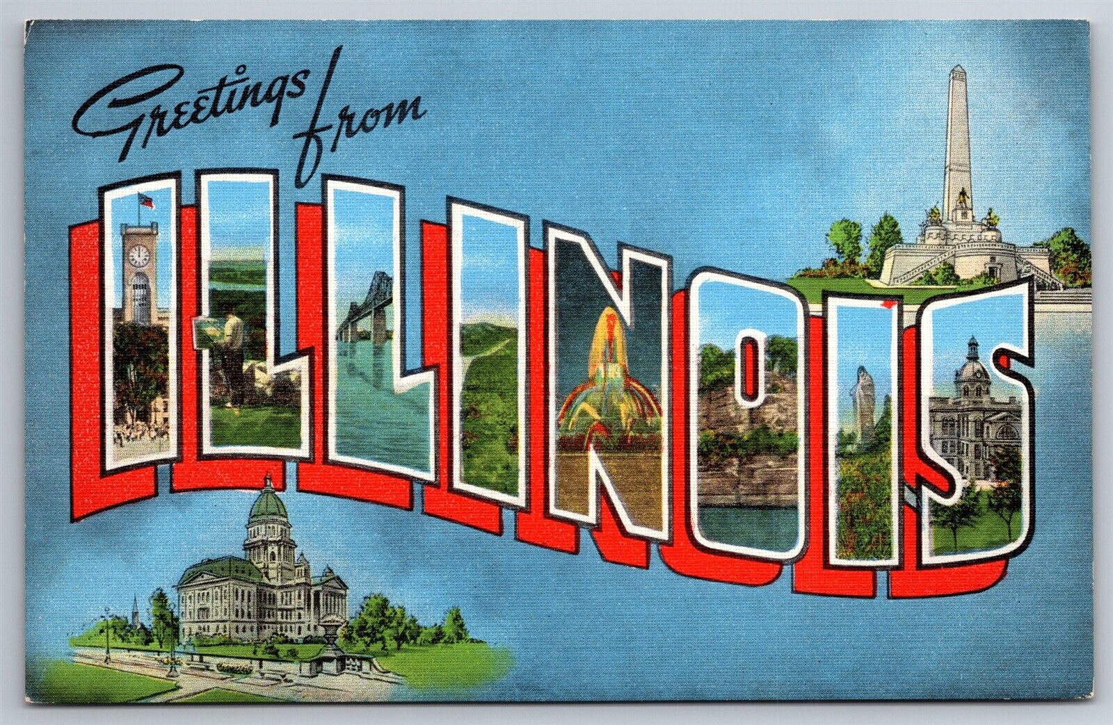 Large Letter Greetings From Illinois IL Linen Postcard T4