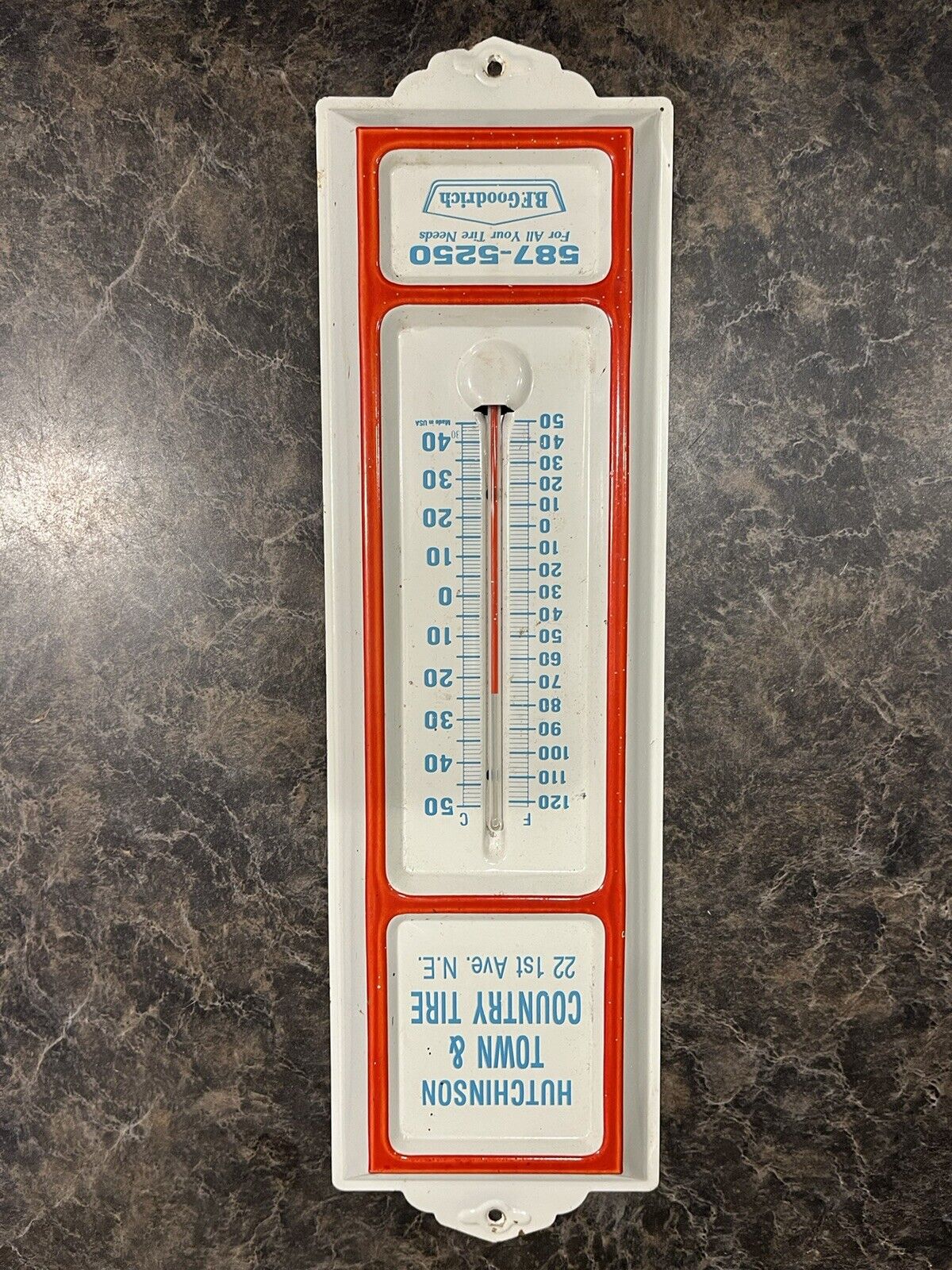 Vintage Minnesota Hutchinson Town & Country Tire BF Goodrich B.F. Thermometer