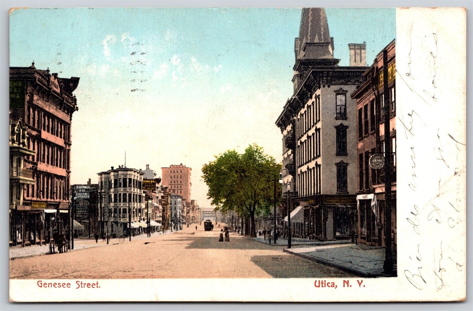 Postcard Genesee Street, Utica NY Church 1907 E52