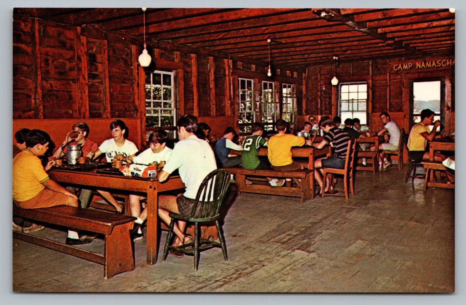 Spotford NH Lake Camp Notre Dame Interior Dining Mess Hall Boys Postcard Vtg B4