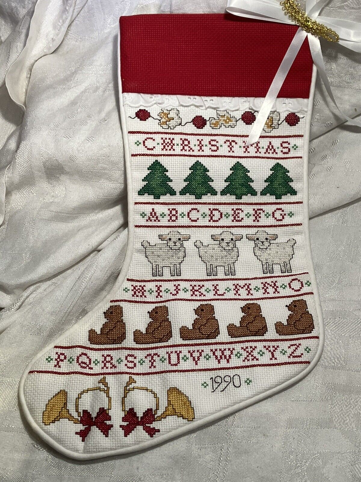 handmade cross stitch christmas stocking 