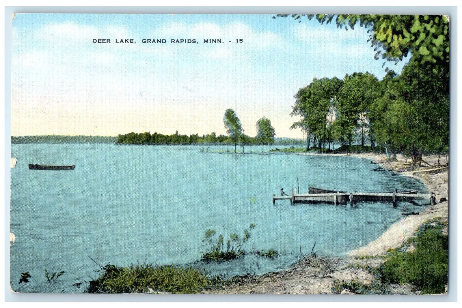 c1940\'s Deer Lake Rustic Bridge Boat Grand Rapids Minnesota MN Vintage Postcard