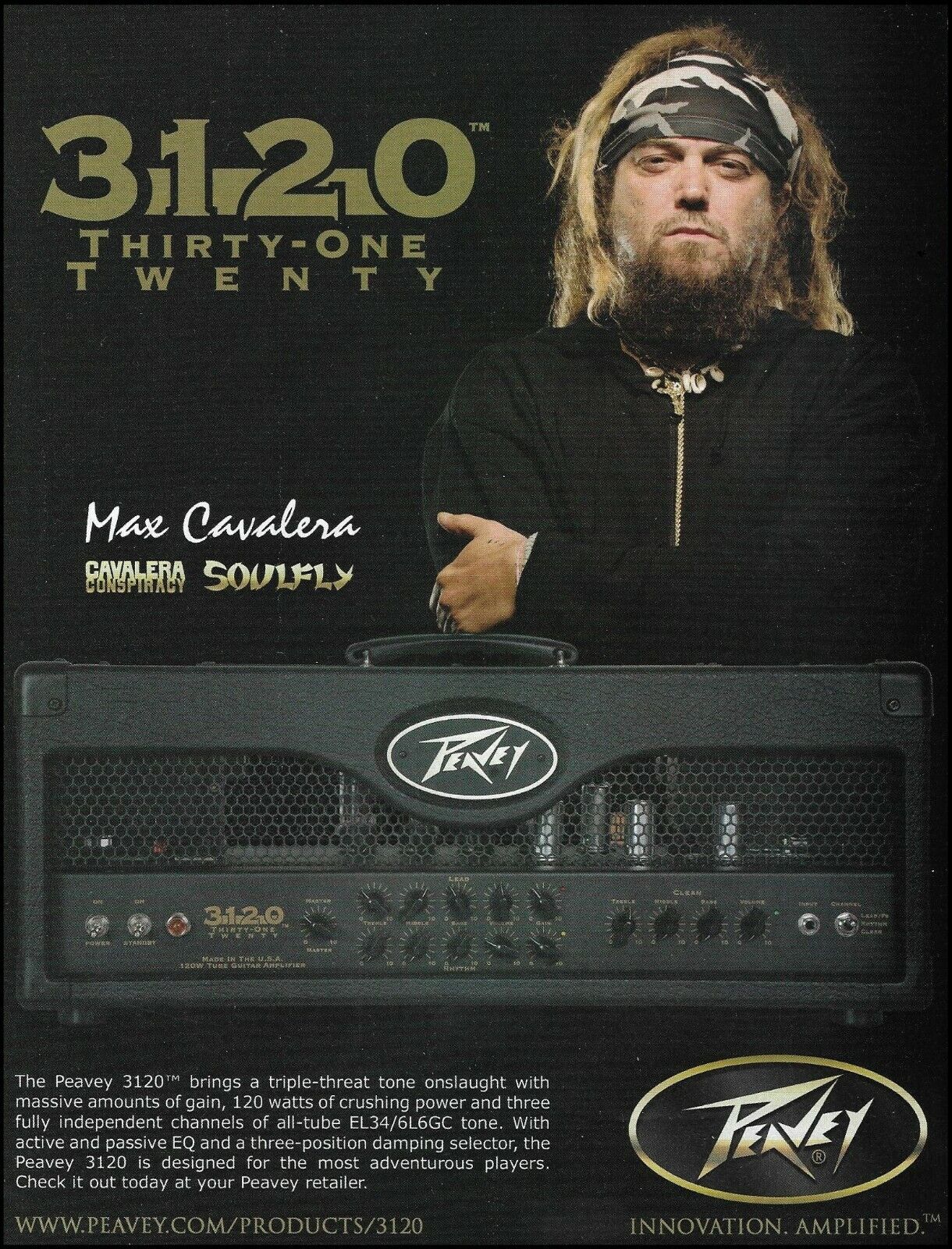 Soulfly Max Cavalera Conspiracy Peavey 3120 guitar amp ad 2009 advertisement