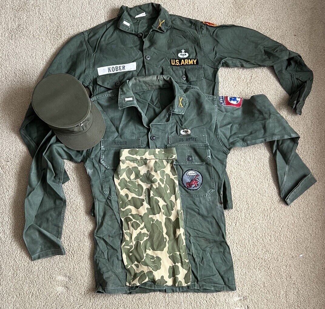 US Army 508th AIRBORNE Regt OG 107 Fatigue Shirts Set Early Vietnam War 25th ID