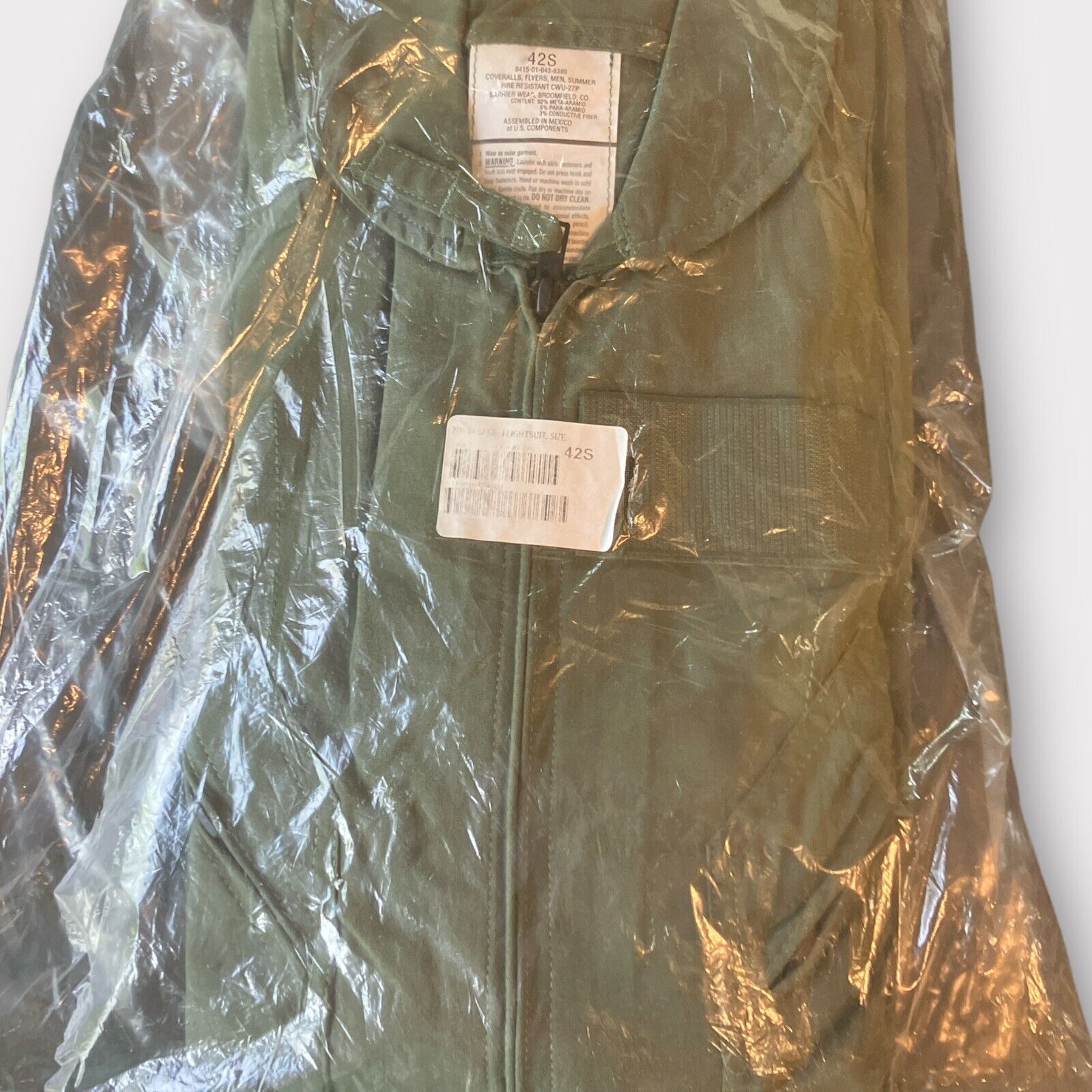Green Military Flyers Summer Fire Resistant Coveralls CWU 27/P Size 42 S NIP