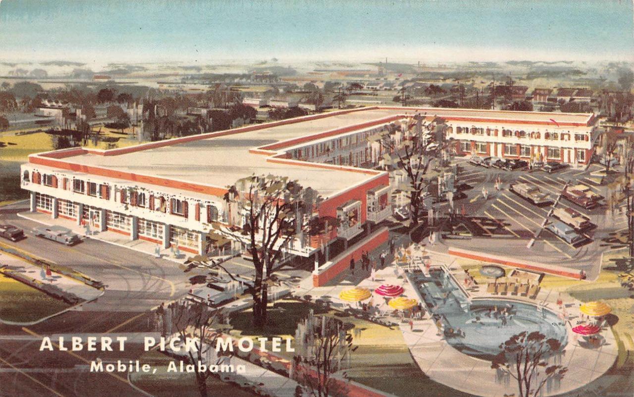 MOBILE, AL Alabama  ALBERT PICK MOTEL~Pool ROADSIDE  Artist\'s Rendition Postcard