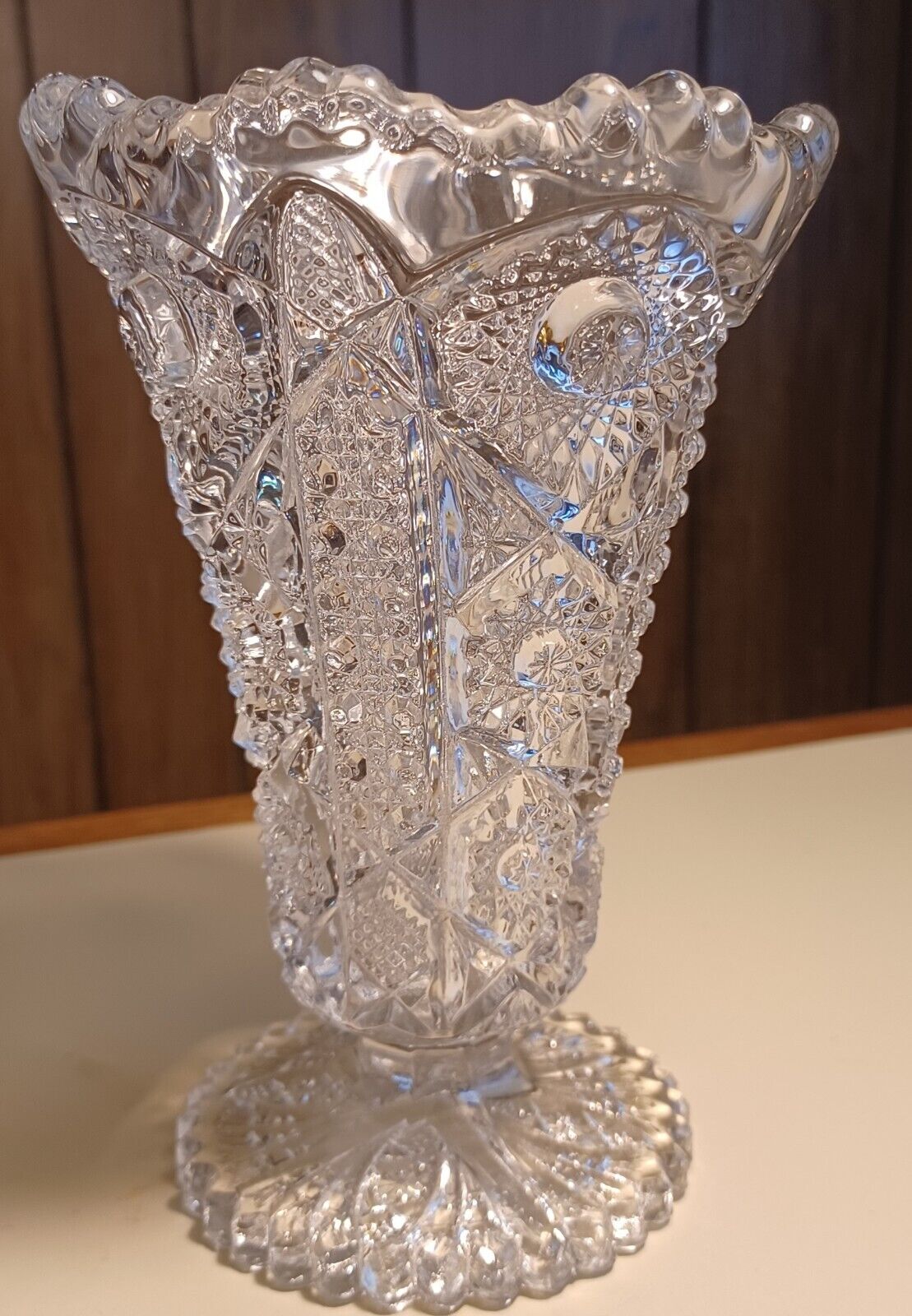 Vintage 1950s Imperial Crystal Vase Glass American Gilt Cut Stamped G RARE Piece
