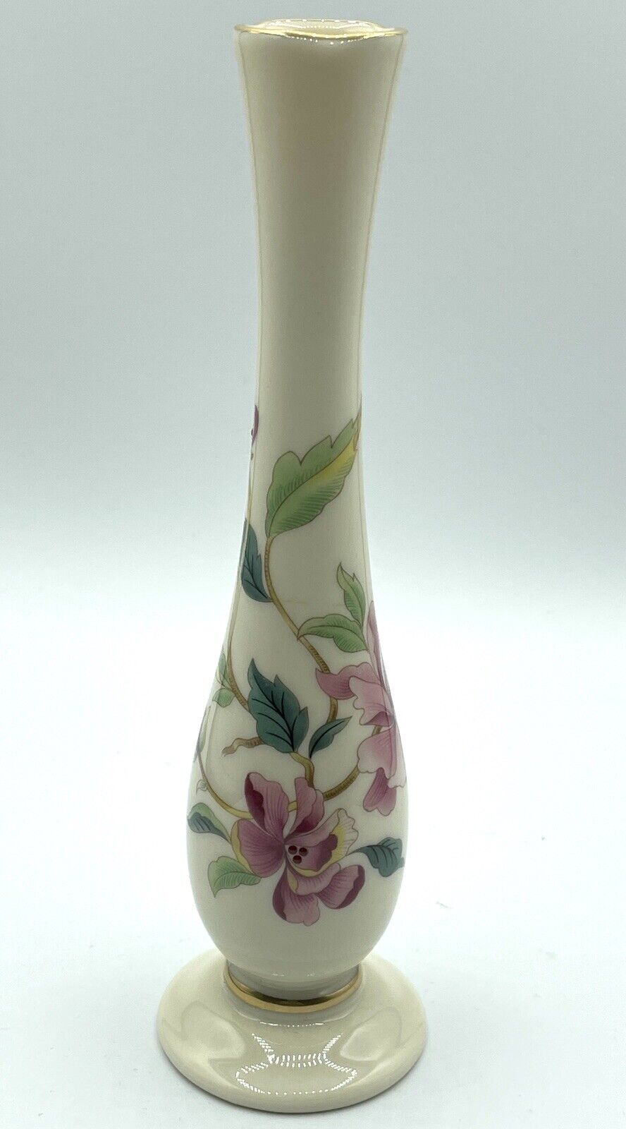 Vintage Lenox Barrington Floral Vase with 24K Gold Trim Pink Mauve Green Texture