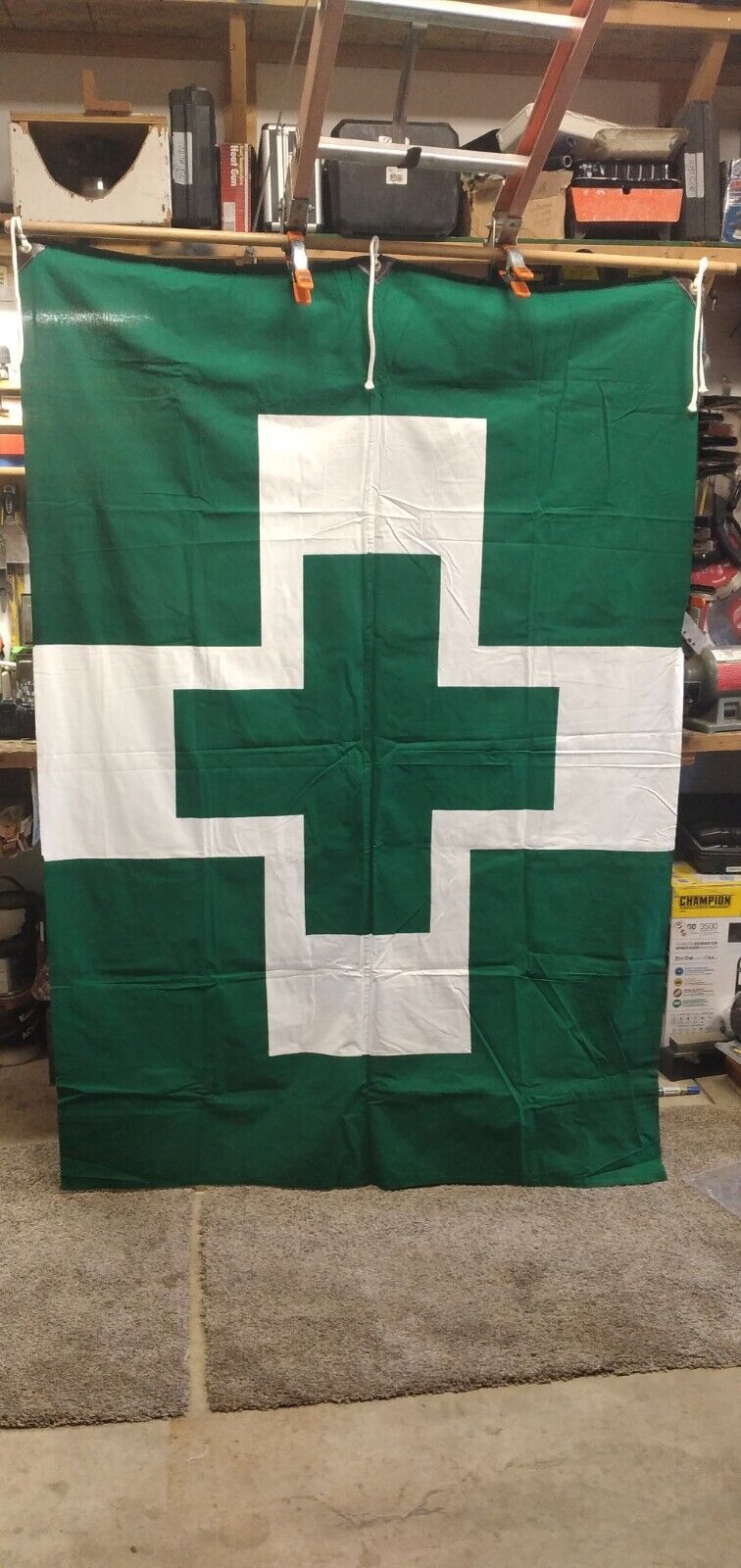 Huge Japanese health and safety flag green cross 199x139cm