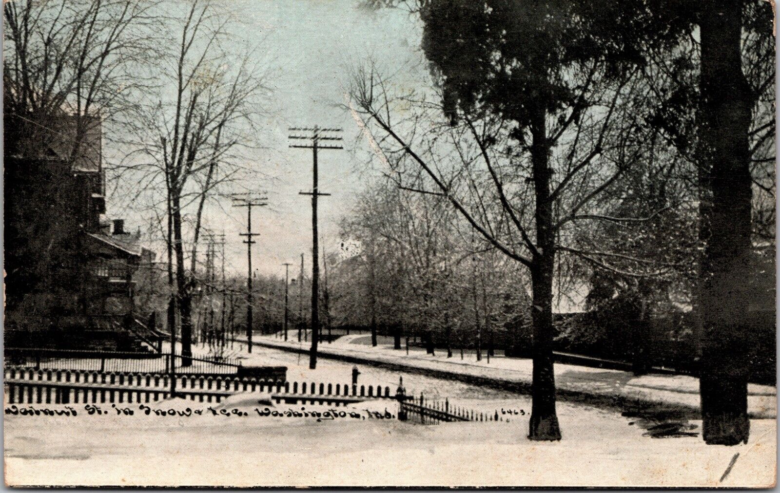 1911 Antique Postcard Washington Indiana Walnut Street in Snow & Ice IN IND
