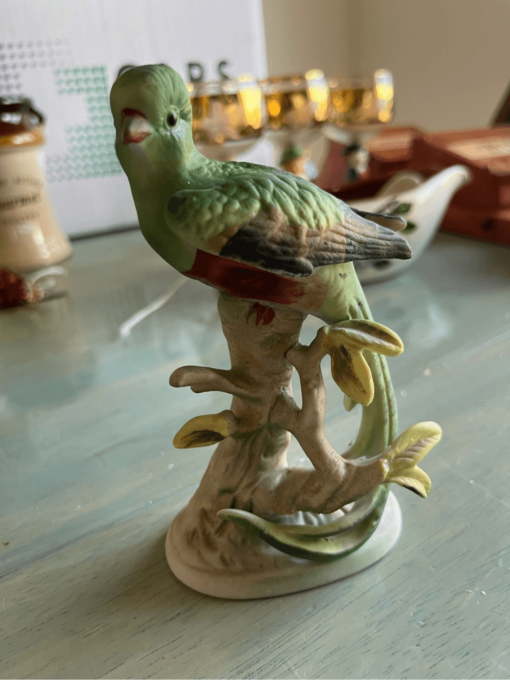 Vintage Napco Quetzal Parakeet Figurine Japan 40\'s Ceramic Collectable 5”