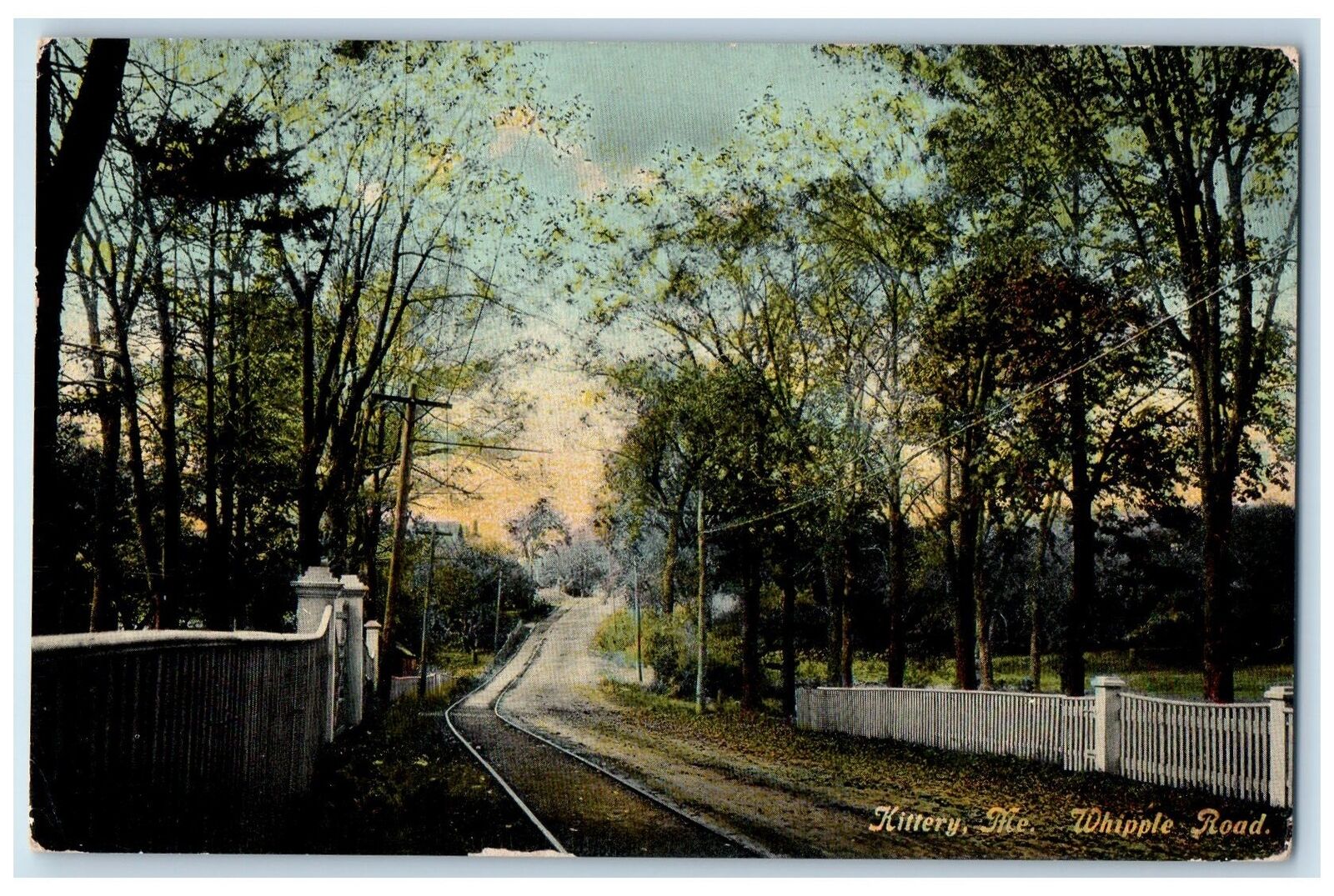 c1950's Whipple Road Railway Dirt Road Fences Kittery Maine ME Vintage Postcard