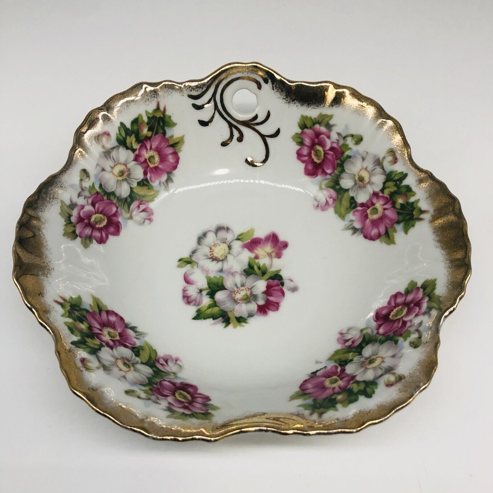 Japan Porcelain Trimont Ware Bowl Floral Victorian Pattern Trimmed in Gold.