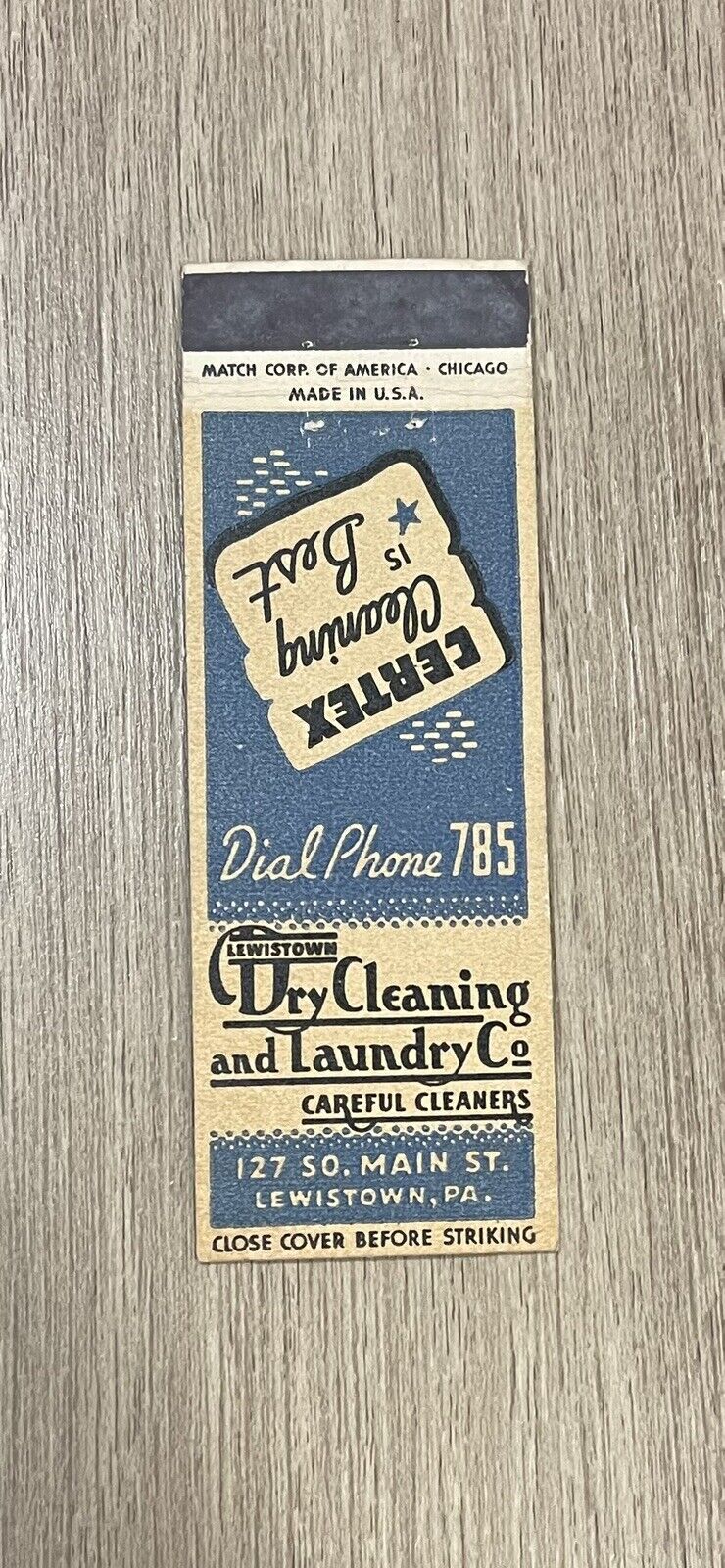 Lewistown Dry Cleaning And Laundry Company Pennsylvania Vintage Matchbook Cover