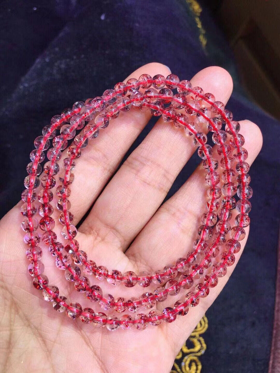4.2mm Real Natural Red Strawberry 7 Seven Super Fine Iron Ore The Bead Bracelet
