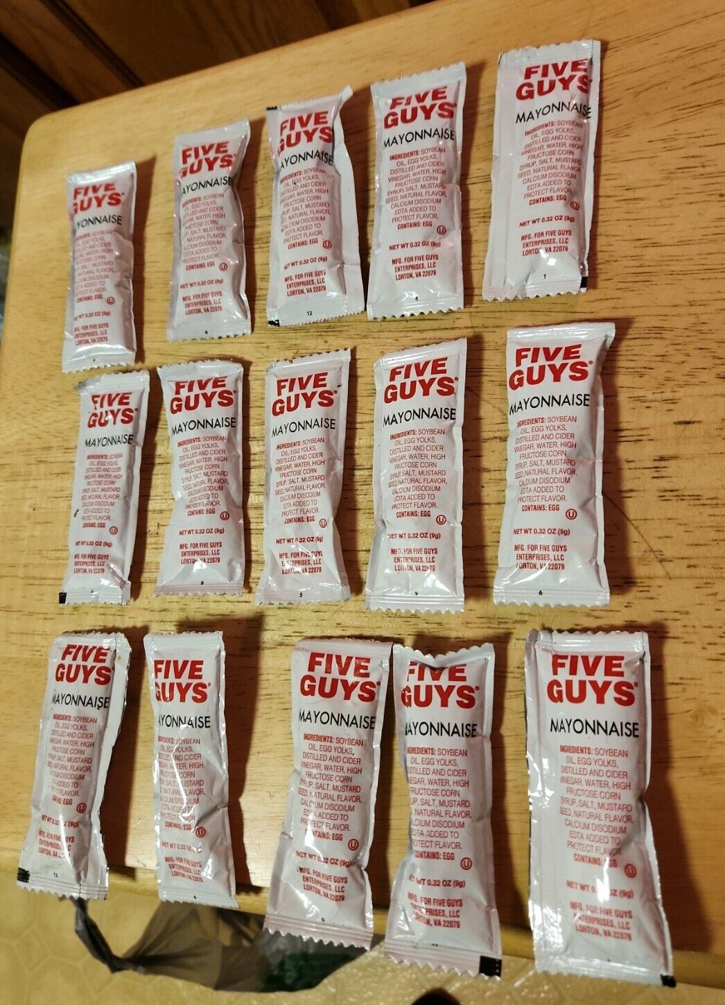 Brand new Five Guys Mayonnaise packet sauce Burger Chain Restaurant lot of 15 