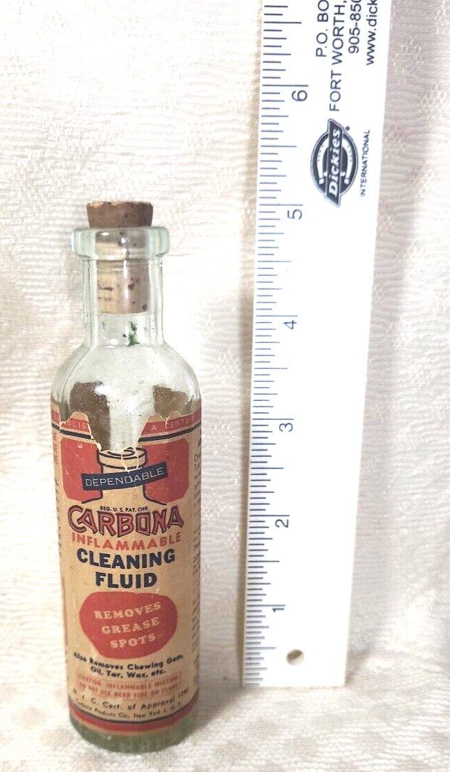 Vintage Bottle paper label Carbona cleaning fluid 1 1/2 fl.oz bottle