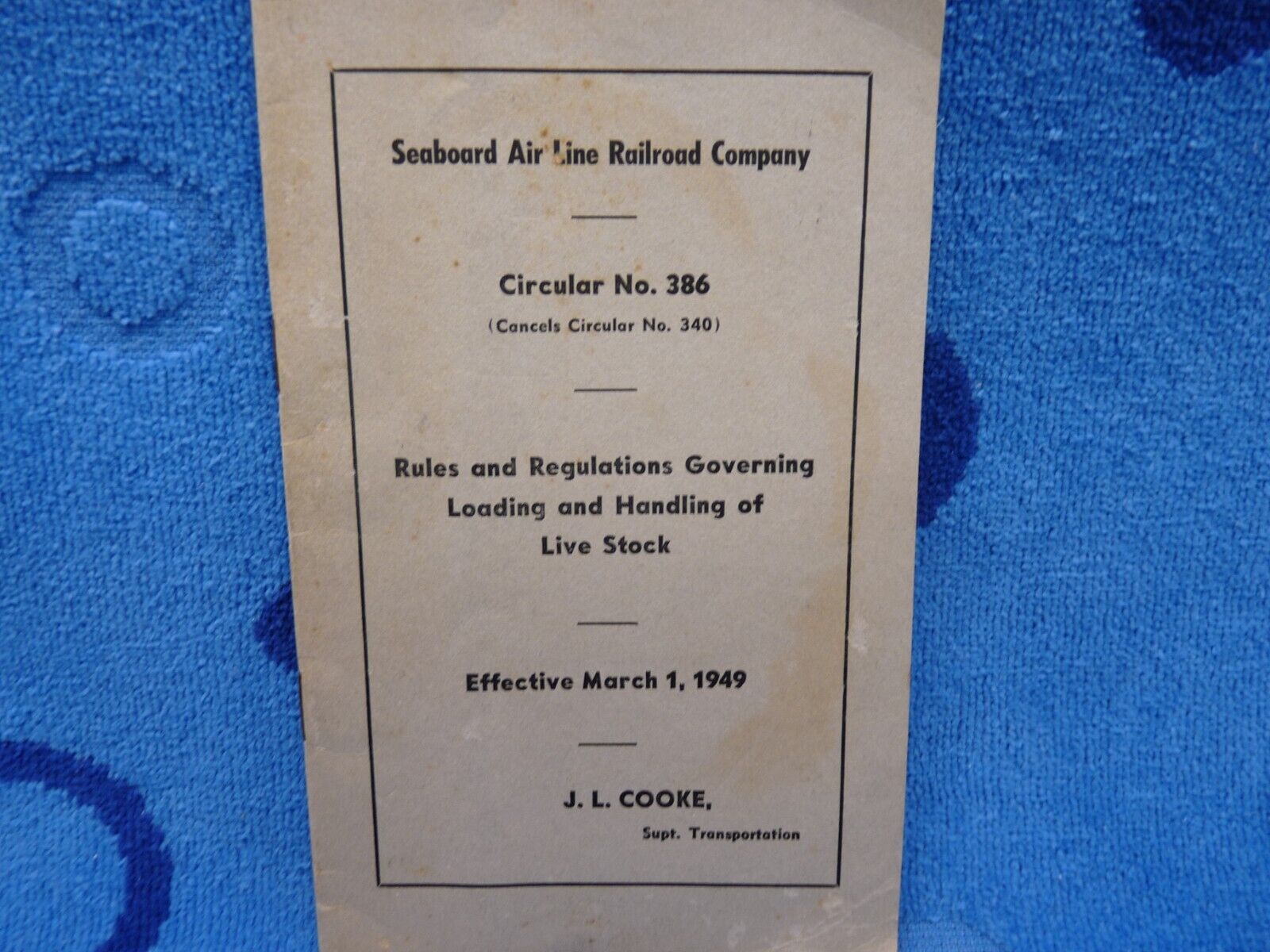 Seaboard Air Line Railroad 1949 Rules and Regs for Loading & Handling Live Stock
