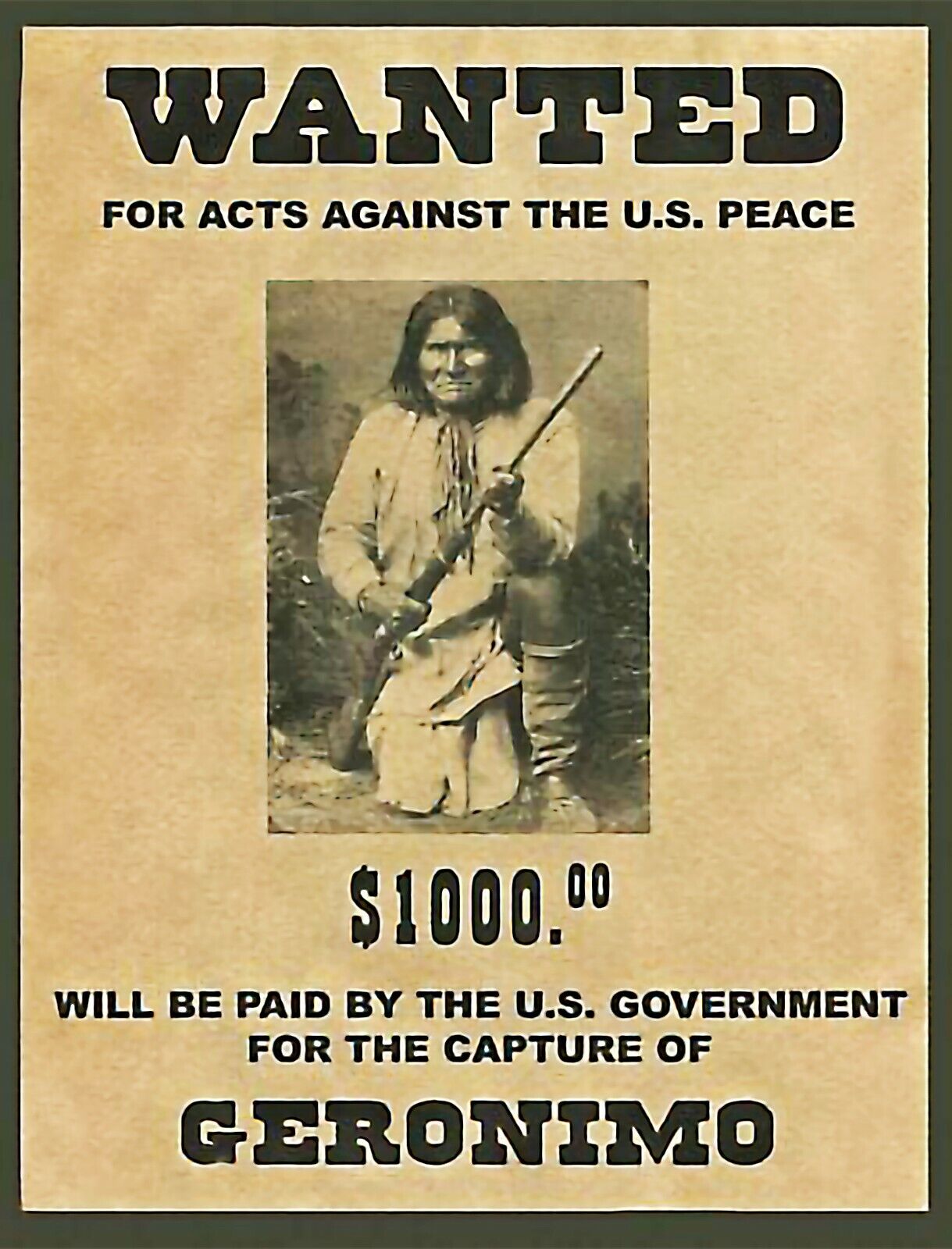 GERONIMO PHOTO 8.5X11 WANTED POSTER 1886 APACHE CHIEF NATIVE INDIAN REPRINT