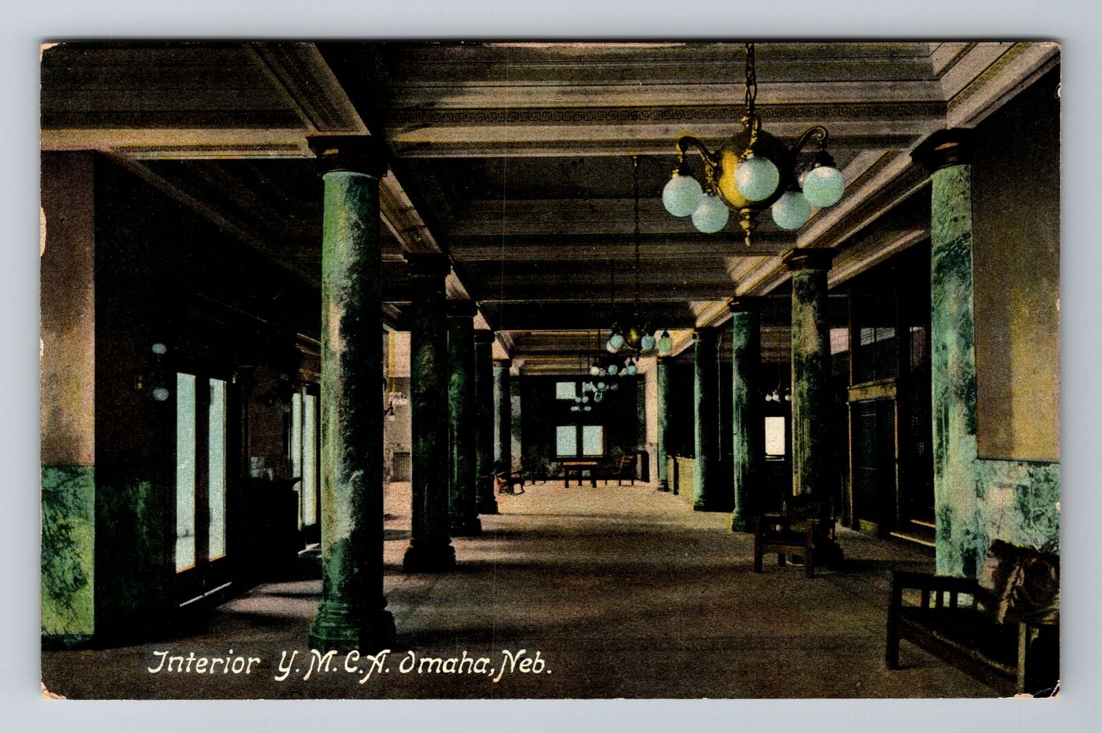 Omaha NE-Nebraska, Interior YMCA Building, Antique, Vintage c1909 Postcard