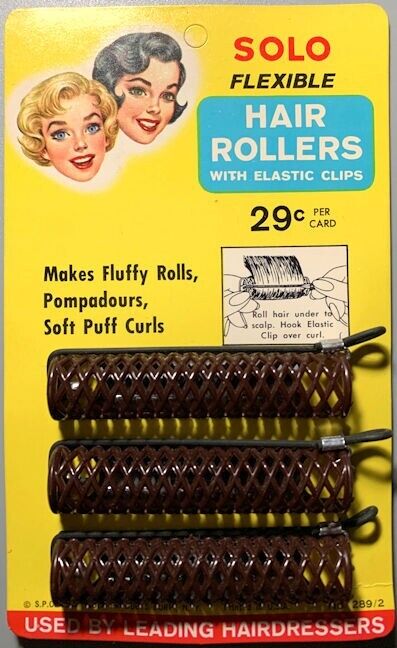 1959 Display Card with Solo Flexible Hair Rollers Pretty Ladies, Superb Graphcis