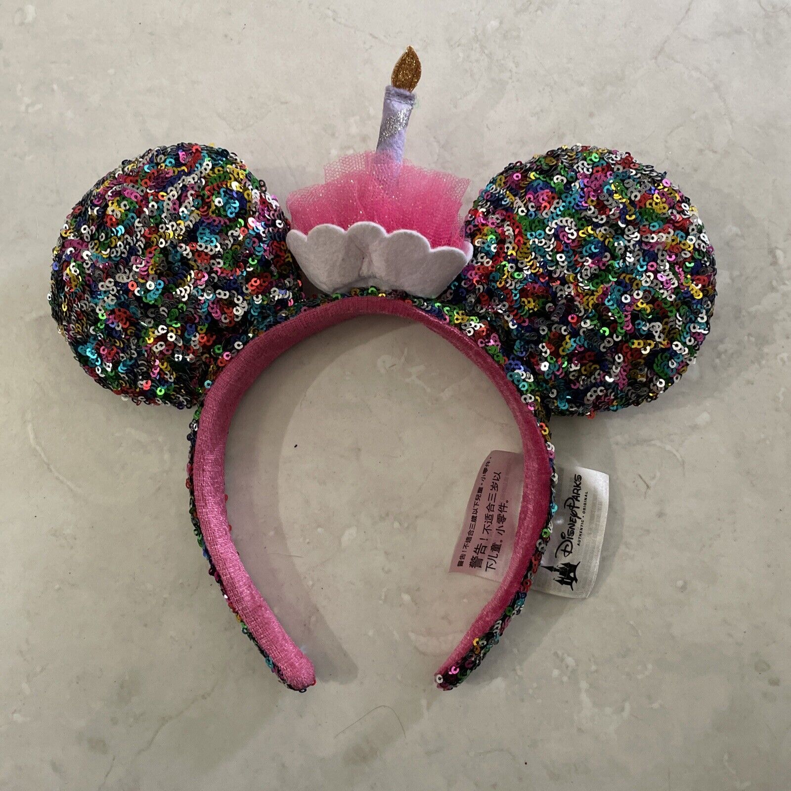 Disney Parks Happy Birthday Minnie Mickey Ears Cupcake Cake Sequined Headband