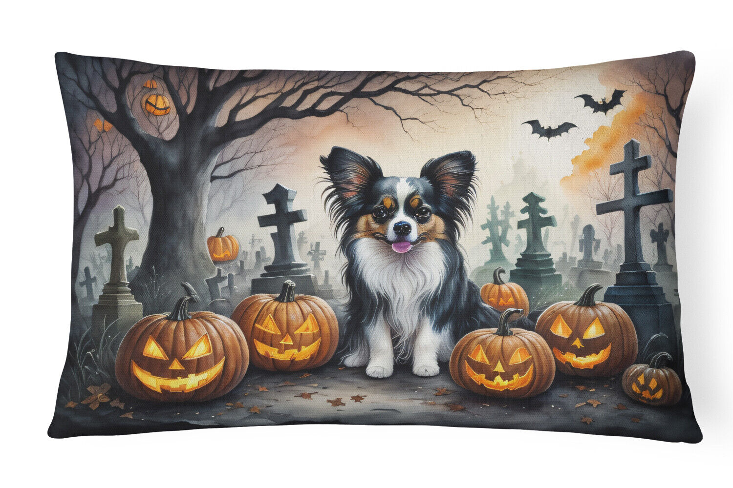 Papillon Spooky Graveyard Halloween Canvas Decorative Pillow DAC2069PW1216