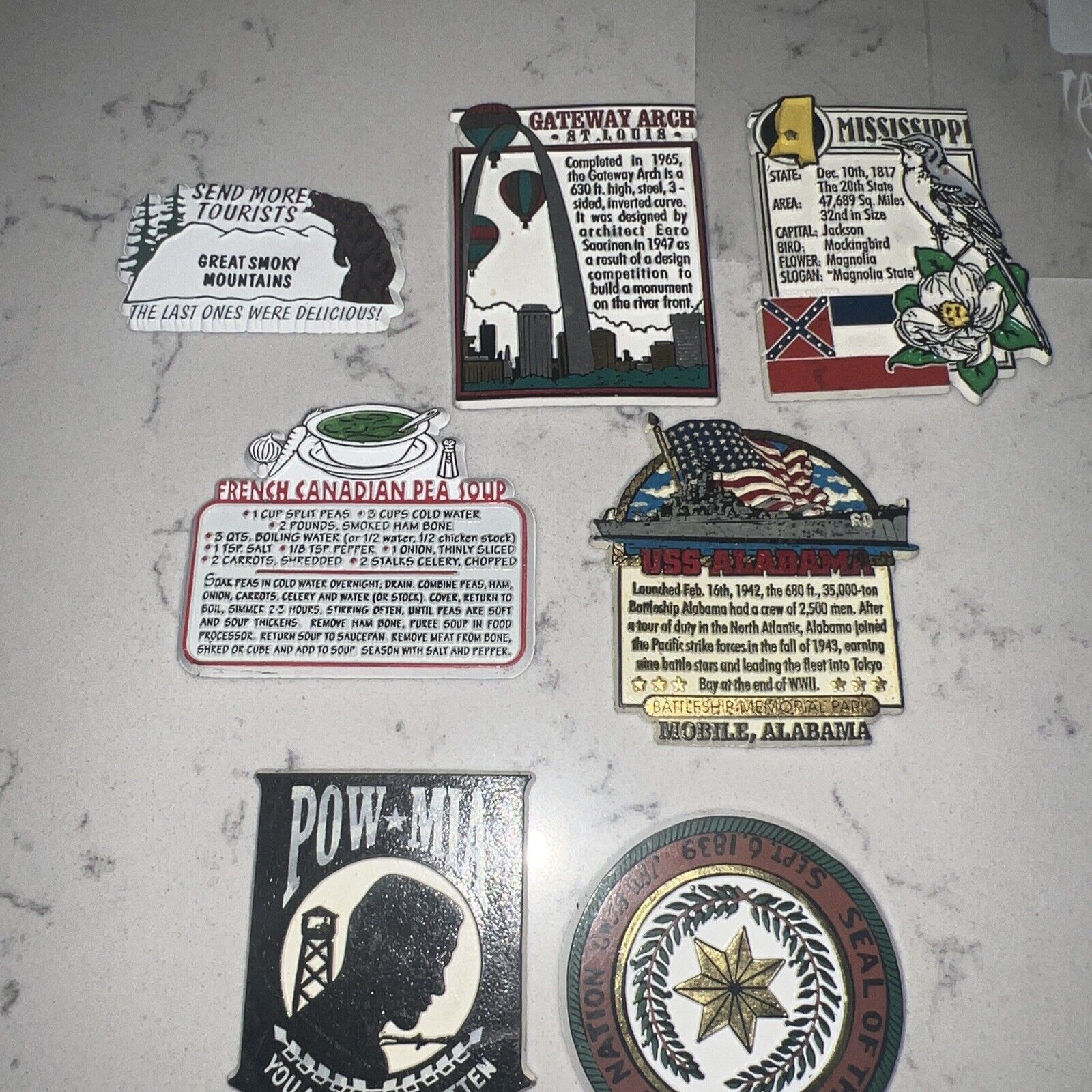 Vintage State Travel Rubber Magnets Souvenir Lot of 7